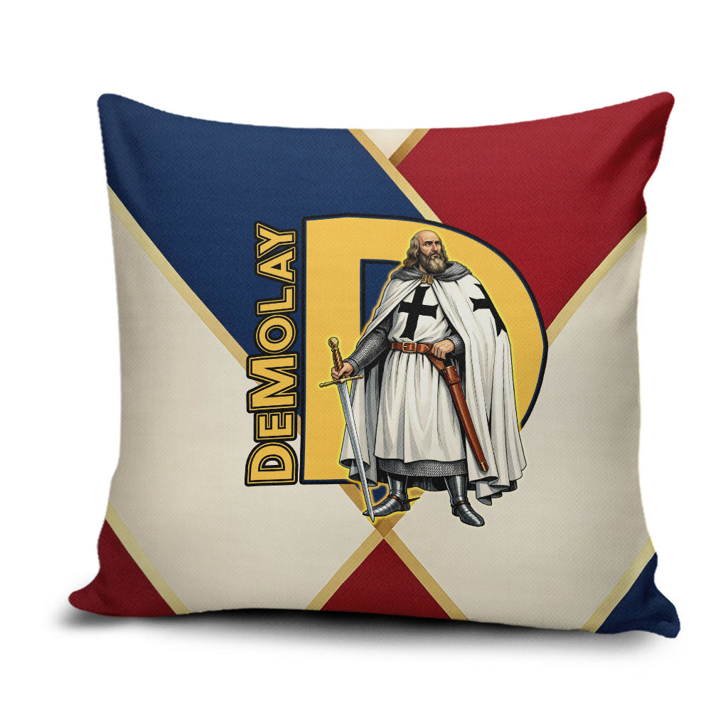 Jacques De Molay Pillow Cover Crusader Knight Retro Virtues Seven Precepts