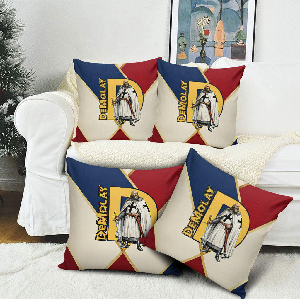 Jacques De Molay Pillow Cover Crusader Knight Retro Virtues Seven Precepts