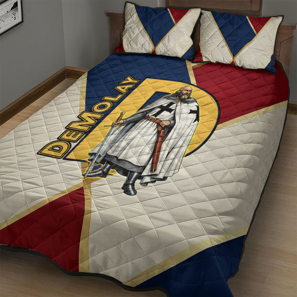 Jacques De Molay Quilt Bed Set Crusader Knight Retro Virtues Seven Precepts