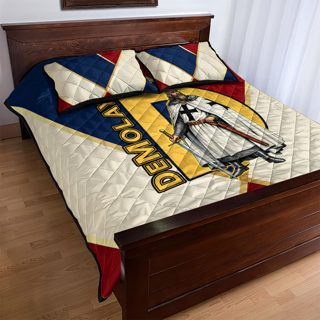 Jacques De Molay Quilt Bed Set Crusader Knight Retro Virtues Seven Precepts