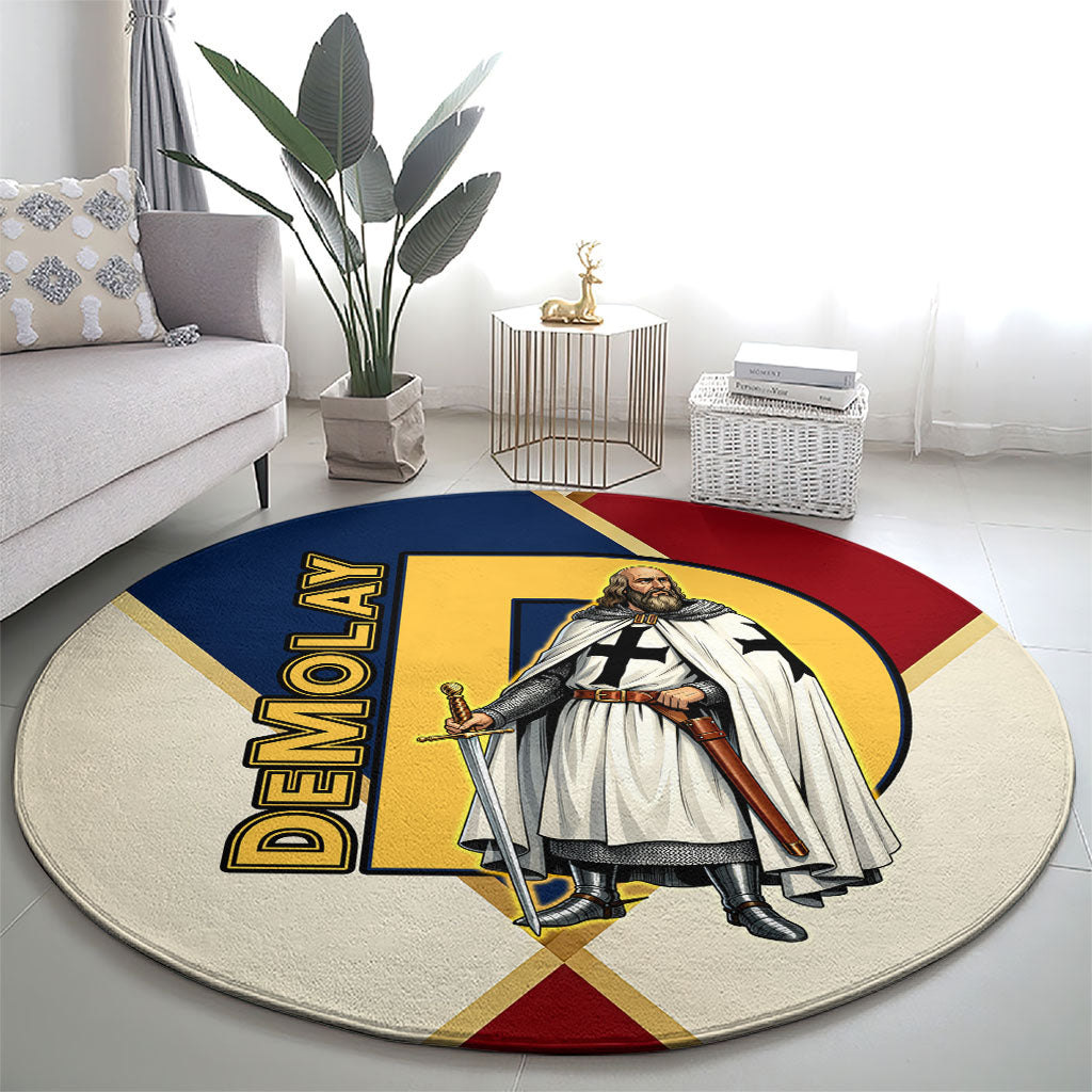 Jacques De Molay Round Carpet Crusader Knight Retro Virtues Seven Precepts