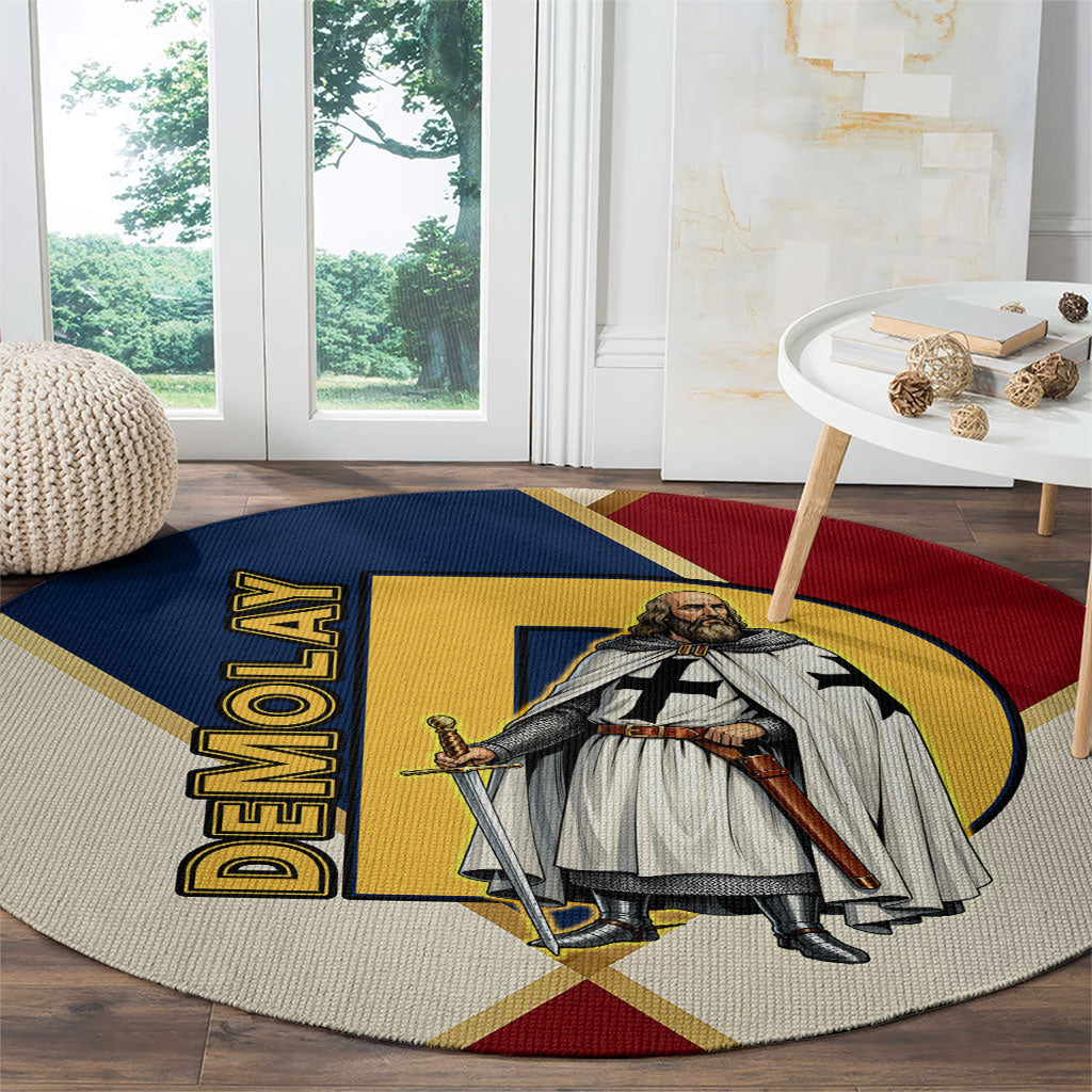 Jacques De Molay Round Carpet Crusader Knight Retro Virtues Seven Precepts