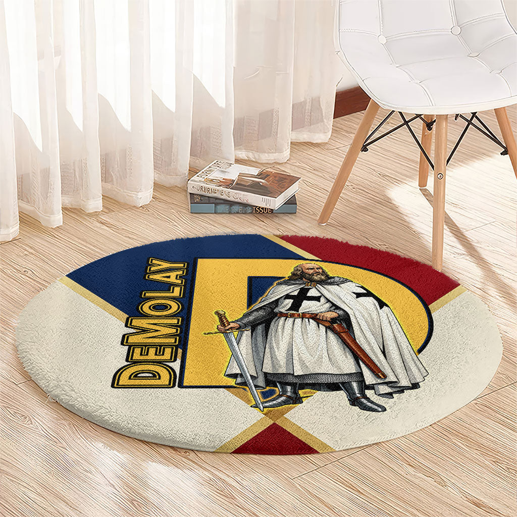 Jacques De Molay Round Carpet Crusader Knight Retro Virtues Seven Precepts