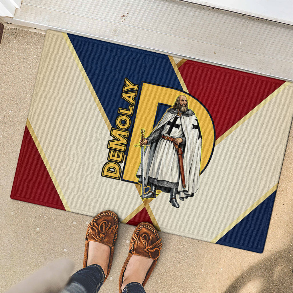 Jacques De Molay Rubber Doormat Crusader Knight Retro Virtues Seven Precepts