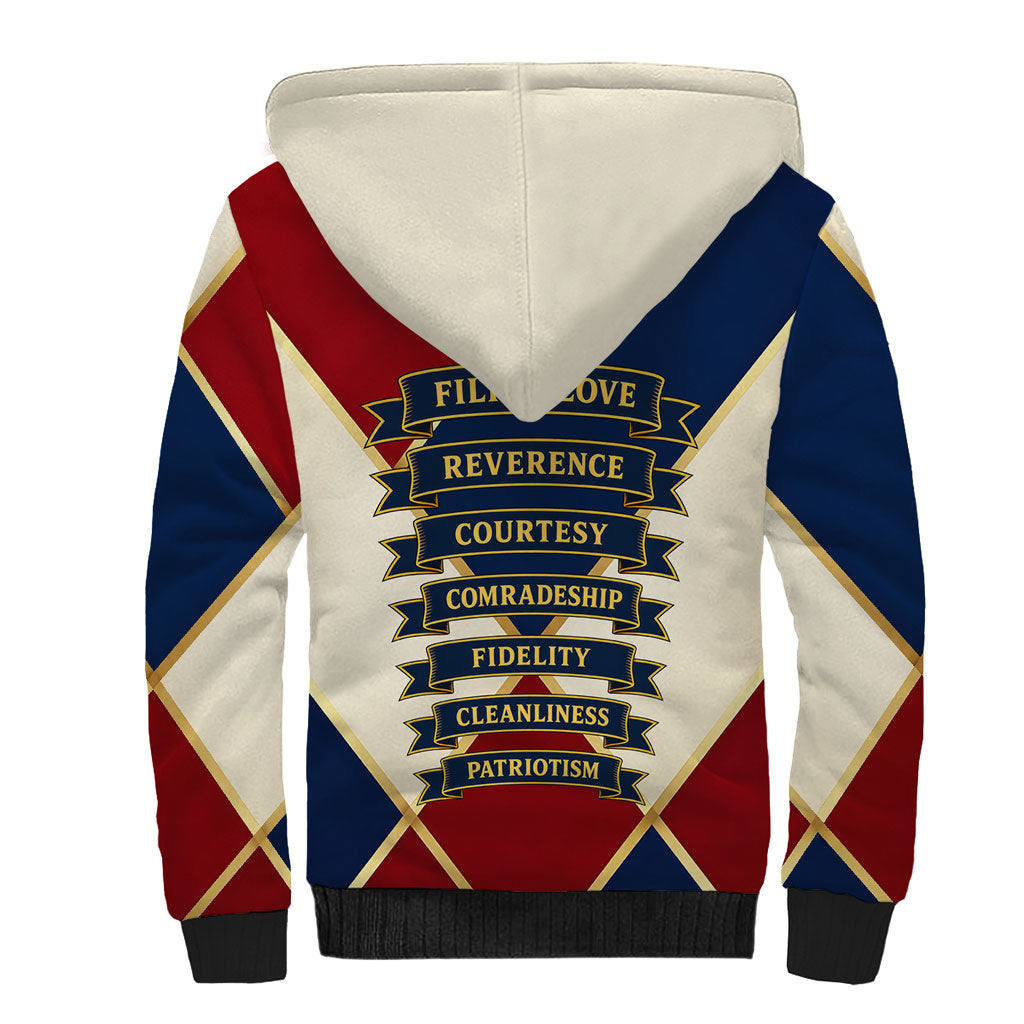 Jacques De Molay Sherpa Hoodie Crusader Knight Retro Virtues Seven Precepts