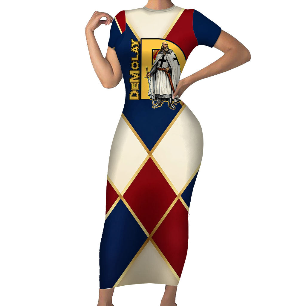 Jacques De Molay Short Sleeve Bodycon Dress Crusader Knight Retro Virtues Seven Precepts