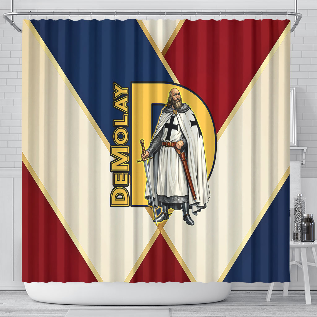 Jacques De Molay Shower Curtain Crusader Knight Retro Virtues Seven Precepts