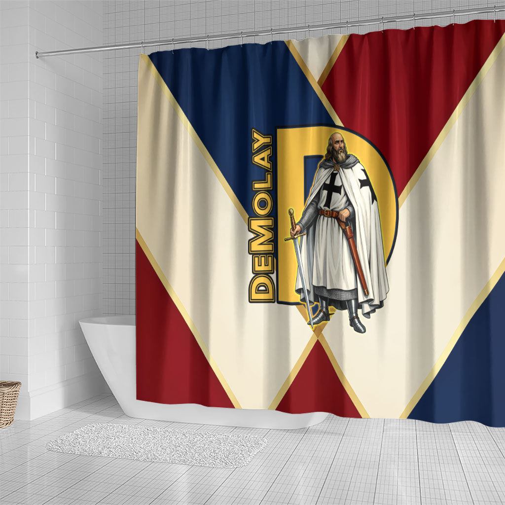 Jacques De Molay Shower Curtain Crusader Knight Retro Virtues Seven Precepts