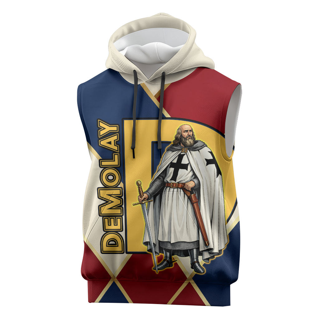 Jacques De Molay Sleeveless Hoodie Crusader Knight Retro Virtues Seven Precepts