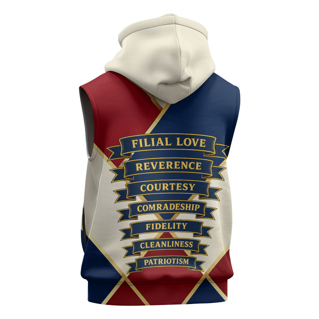 Jacques De Molay Sleeveless Hoodie Crusader Knight Retro Virtues Seven Precepts