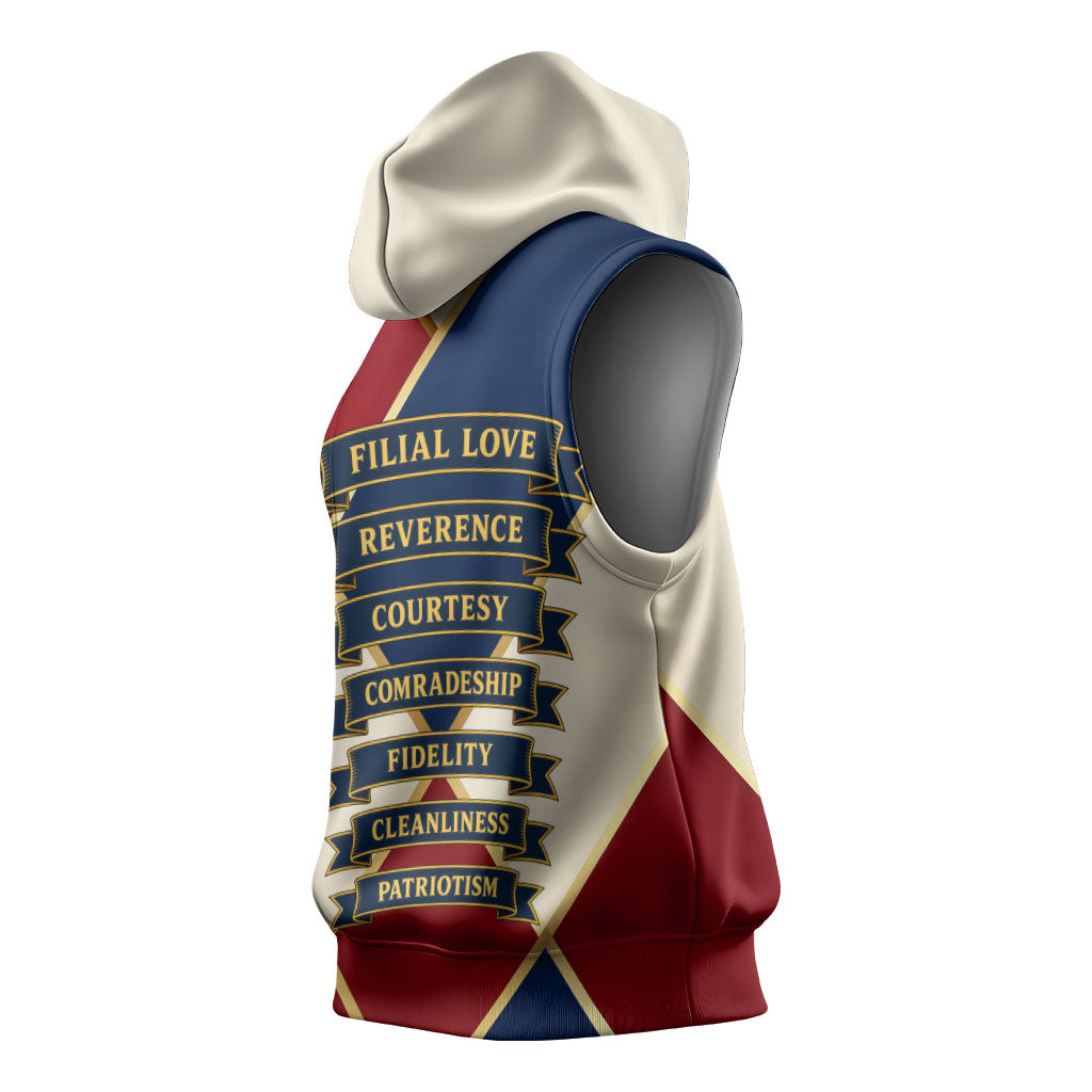 Jacques De Molay Sleeveless Hoodie Crusader Knight Retro Virtues Seven Precepts