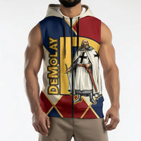 Jacques De Molay Sleeveless Zip Hoodie Crusader Knight Retro Virtues Seven Precepts