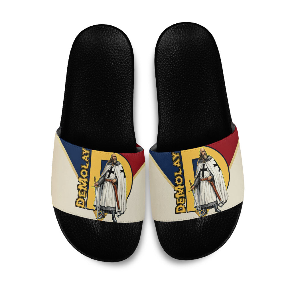Jacques De Molay Slide Sandals Crusader Knight Retro Virtues Seven Precepts