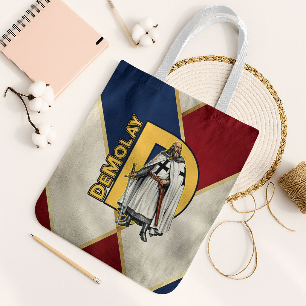 Jacques De Molay Tote Bag Crusader Knight Retro Virtues Seven Precepts