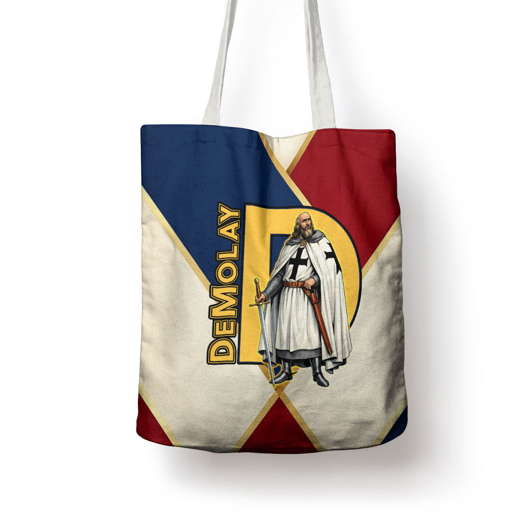 Jacques De Molay Tote Bag Crusader Knight Retro Virtues Seven Precepts