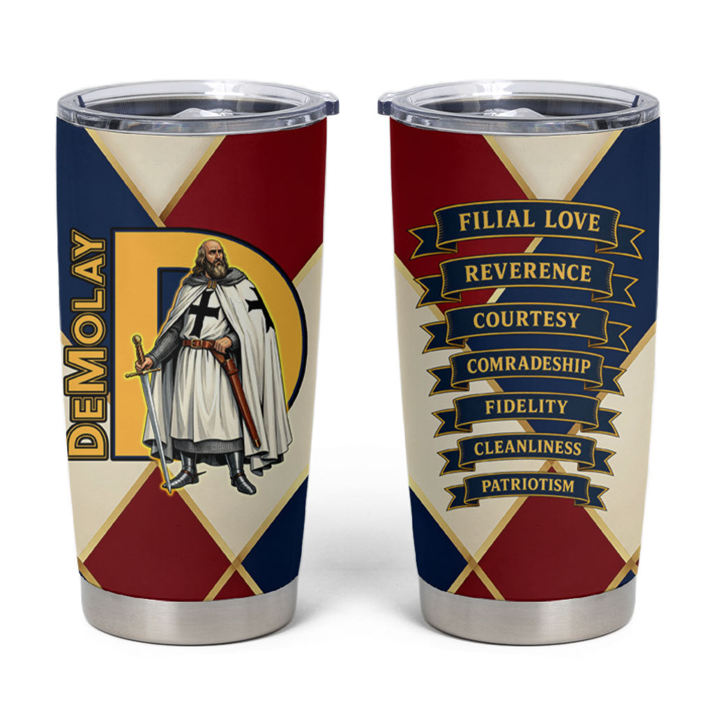 Jacques De Molay Tumbler Cup Crusader Knight Retro Virtues Seven Precepts