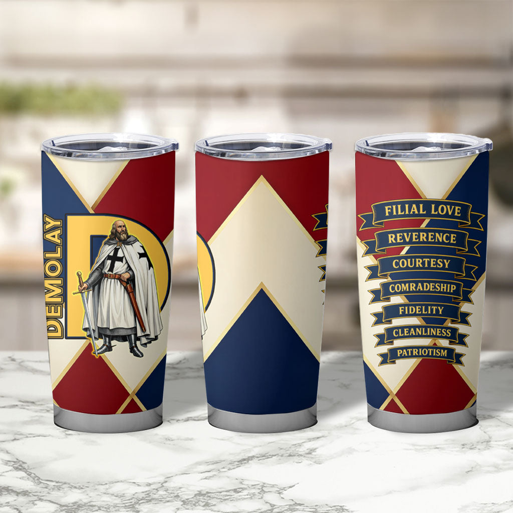 Jacques De Molay Tumbler Cup Crusader Knight Retro Virtues Seven Precepts