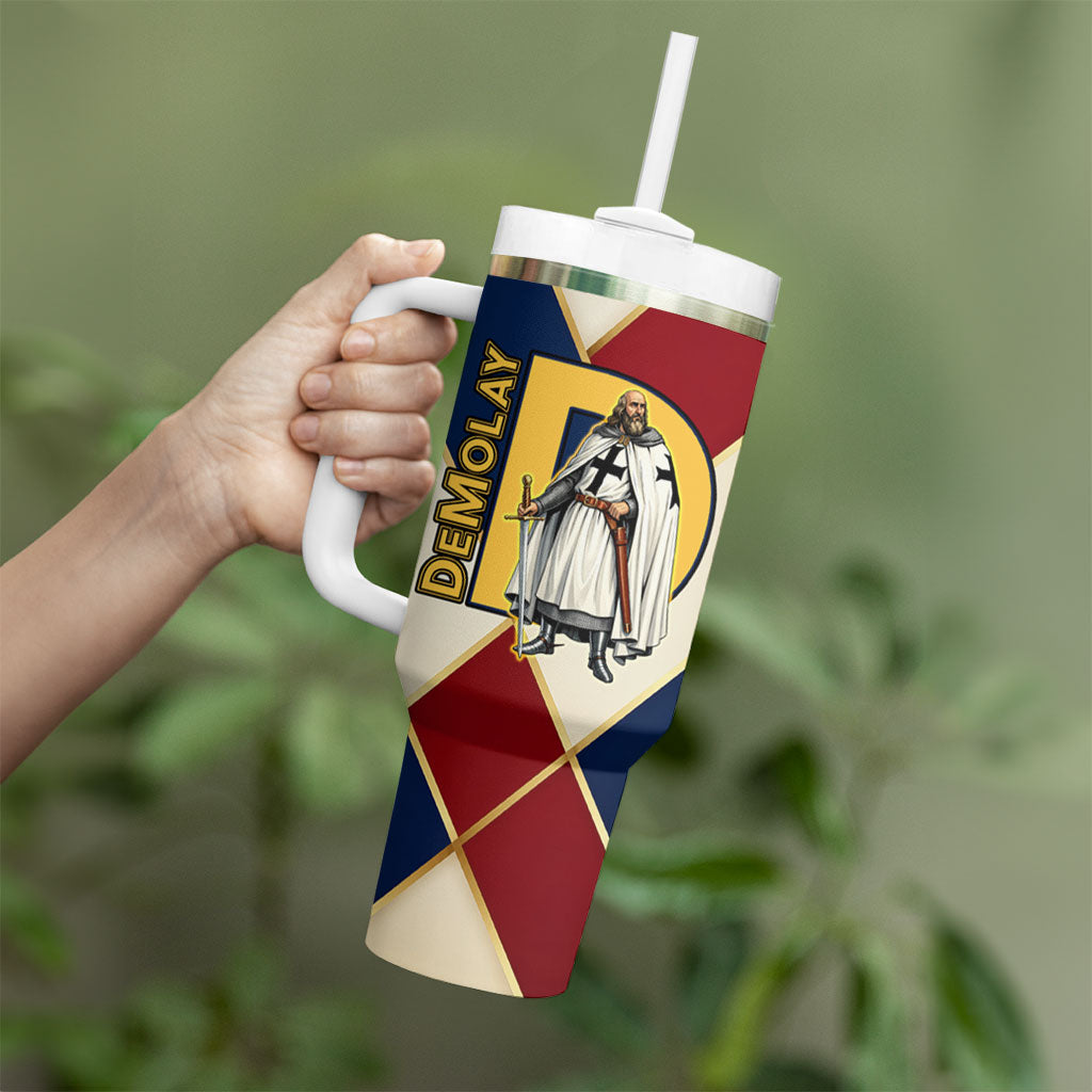 Jacques De Molay Tumbler With Handle Crusader Knight Retro Virtues Seven Precepts