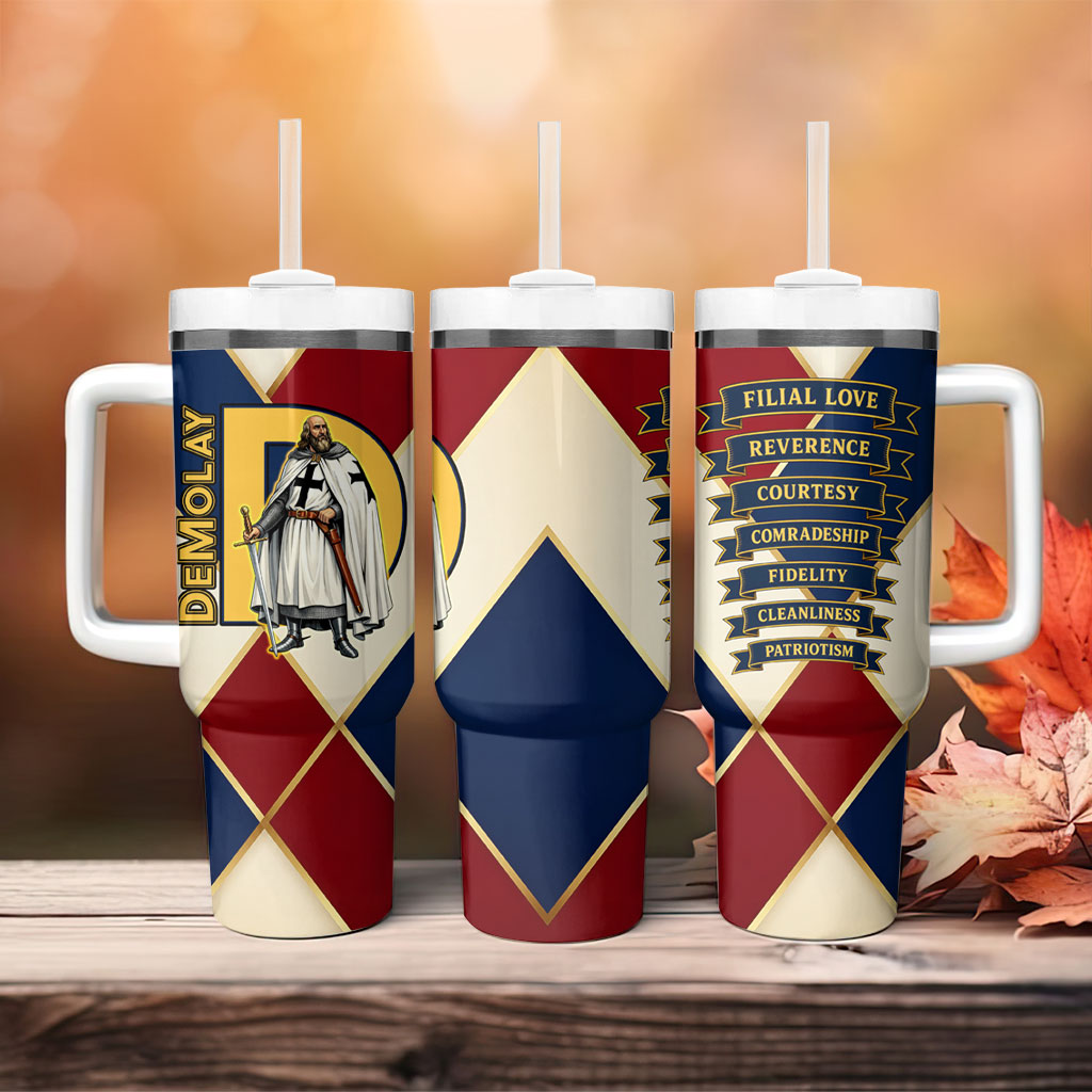 Jacques De Molay Tumbler With Handle Crusader Knight Retro Virtues Seven Precepts
