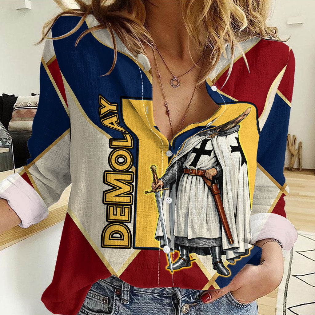 Jacques De Molay Women Casual Shirt Crusader Knight Retro Virtues Seven Precepts