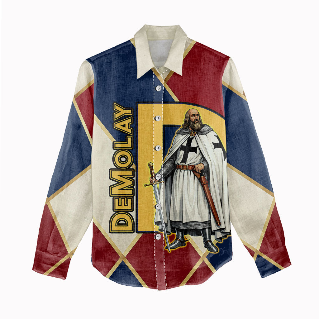 Jacques De Molay Women Casual Shirt Crusader Knight Retro Virtues Seven Precepts
