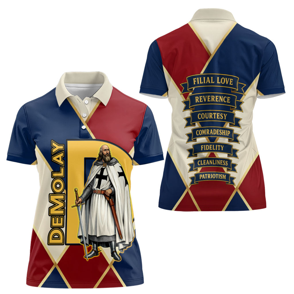 Jacques De Molay Women Polo Shirt Crusader Knight Retro Virtues Seven Precepts