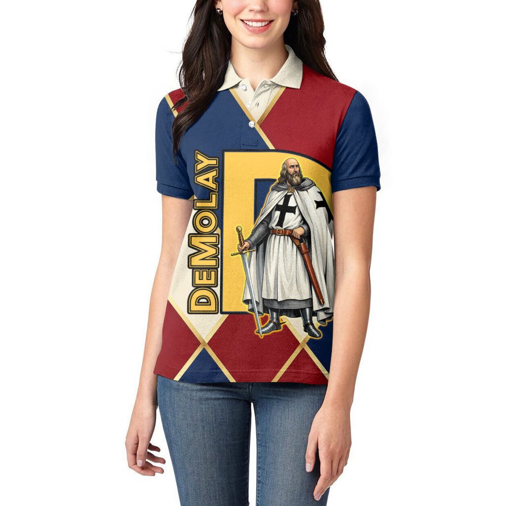 Jacques De Molay Women Polo Shirt Crusader Knight Retro Virtues Seven Precepts