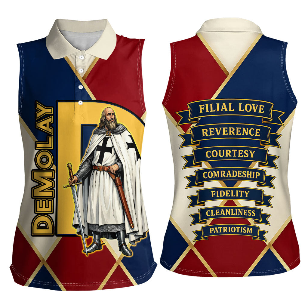 Jacques De Molay Women Sleeveless Polo Shirt Crusader Knight Retro Virtues Seven Precepts