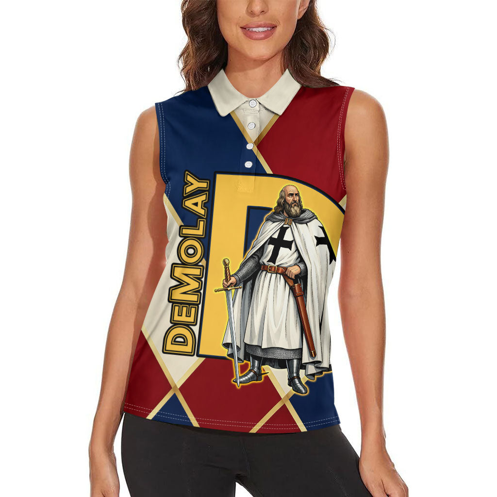 Jacques De Molay Women Sleeveless Polo Shirt Crusader Knight Retro Virtues Seven Precepts