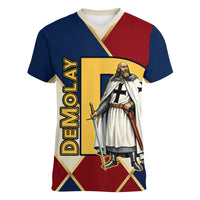 Jacques De Molay Women V-Neck T-Shirt Crusader Knight Retro Virtues Seven Precepts