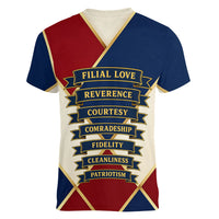 Jacques De Molay Women V-Neck T-Shirt Crusader Knight Retro Virtues Seven Precepts