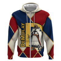 Jacques De Molay Zip Hoodie Crusader Knight Retro Virtues Seven Precepts