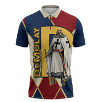 Jacques De Molay Zipper Polo Shirt Crusader Knight Retro Virtues Seven Precepts