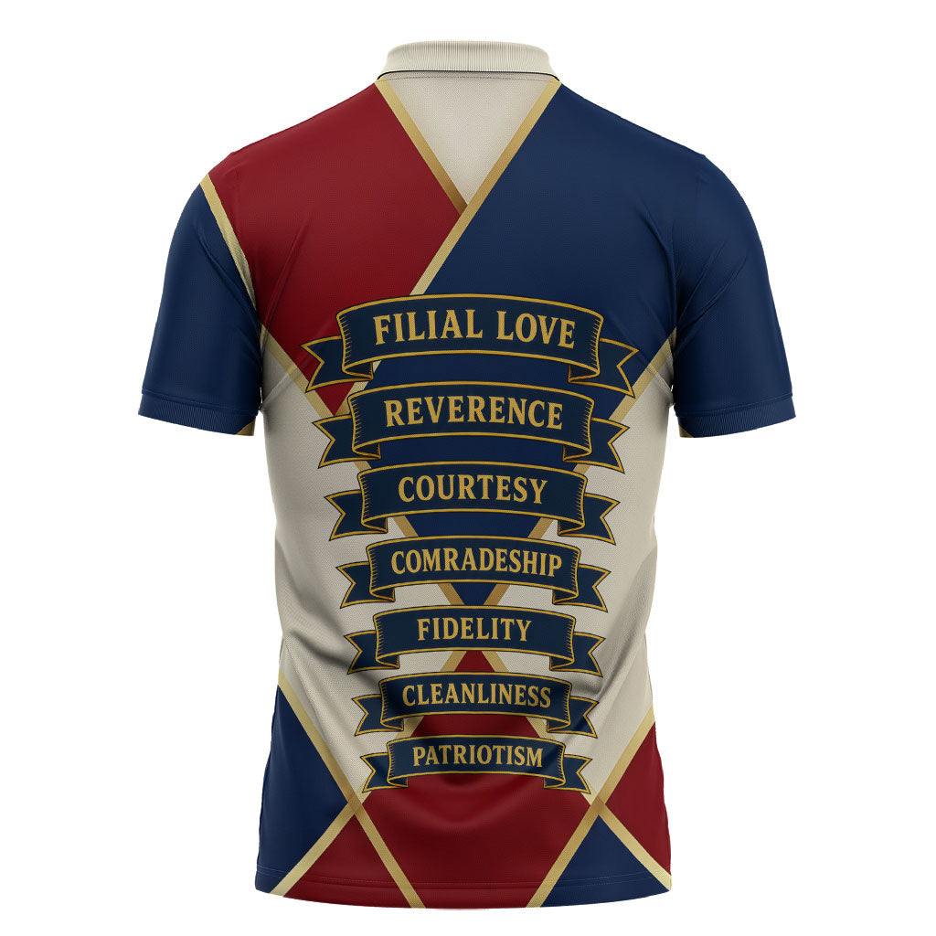 Jacques De Molay Zipper Polo Shirt Crusader Knight Retro Virtues Seven Precepts
