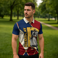 Jacques De Molay Zipper Polo Shirt Crusader Knight Retro Virtues Seven Precepts