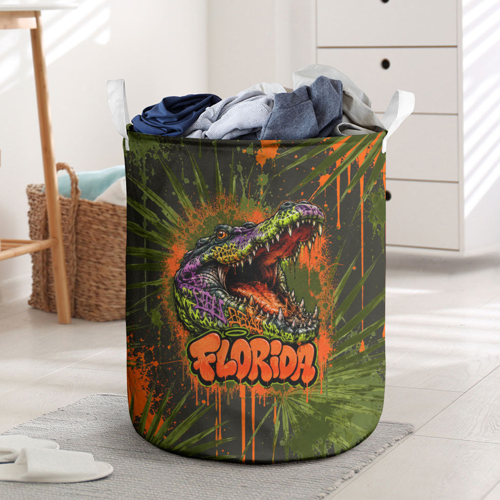 Florida Alligator Airboat Laundry Basket Everglade Swamp Life Graffiti Splatter Artwork