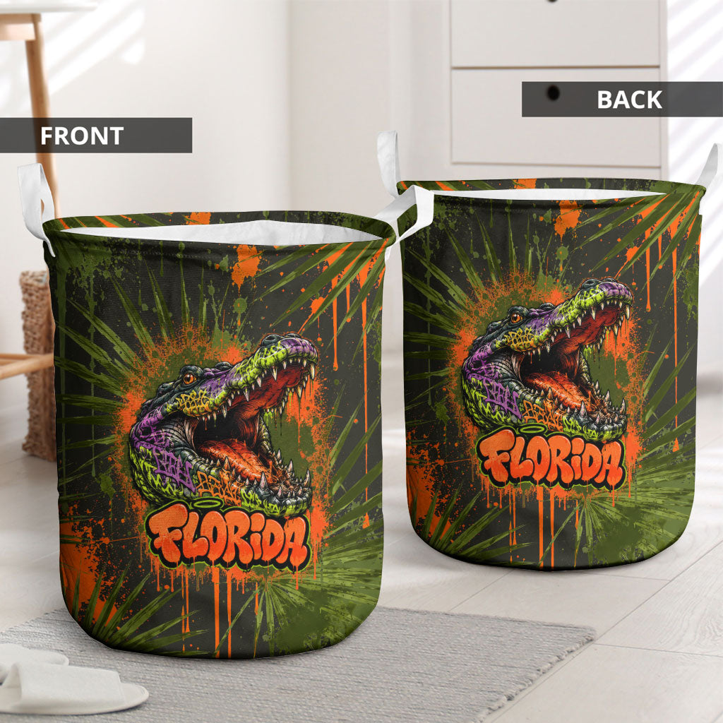 Florida Alligator Airboat Laundry Basket Everglade Swamp Life Graffiti Splatter Artwork
