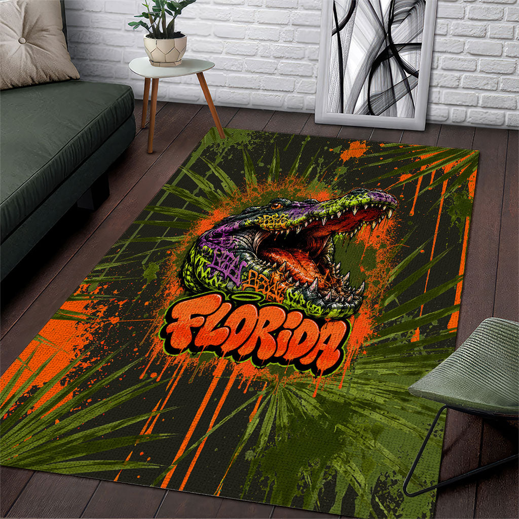 Florida Alligator Airboat Area Rug Everglade Swamp Life Graffiti Splatter Artwork