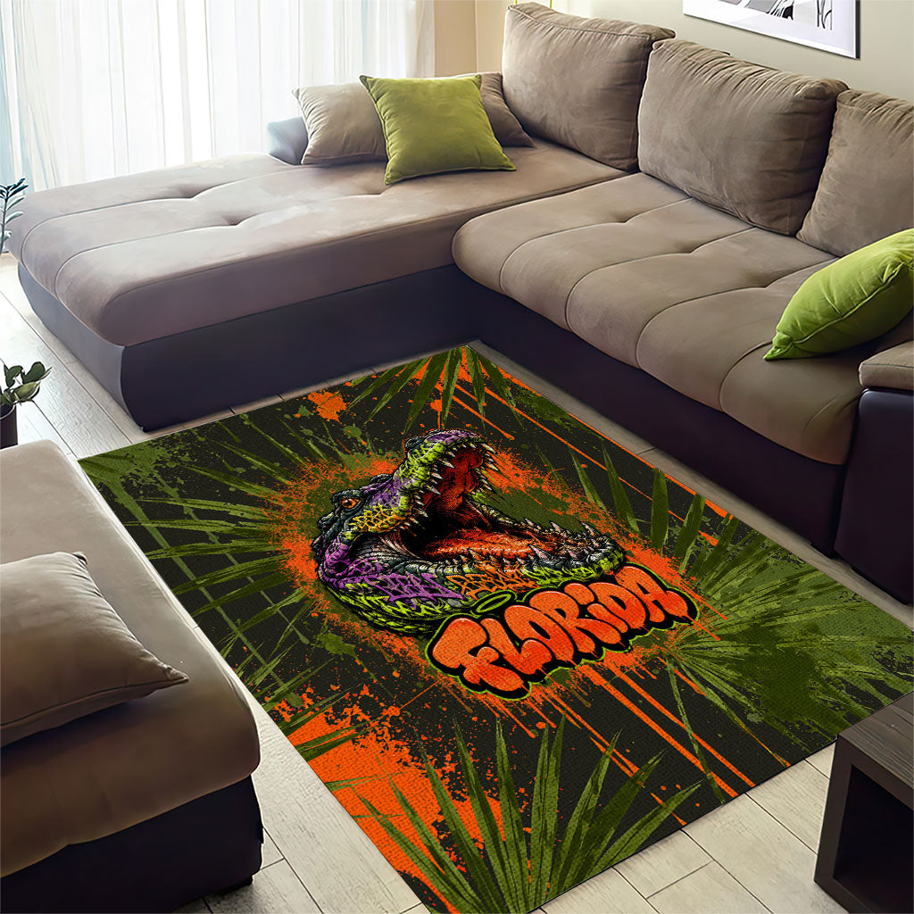 Florida Alligator Airboat Area Rug Everglade Swamp Life Graffiti Splatter Artwork