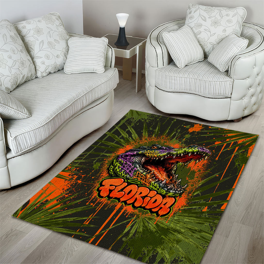 Florida Alligator Airboat Area Rug Everglade Swamp Life Graffiti Splatter Artwork