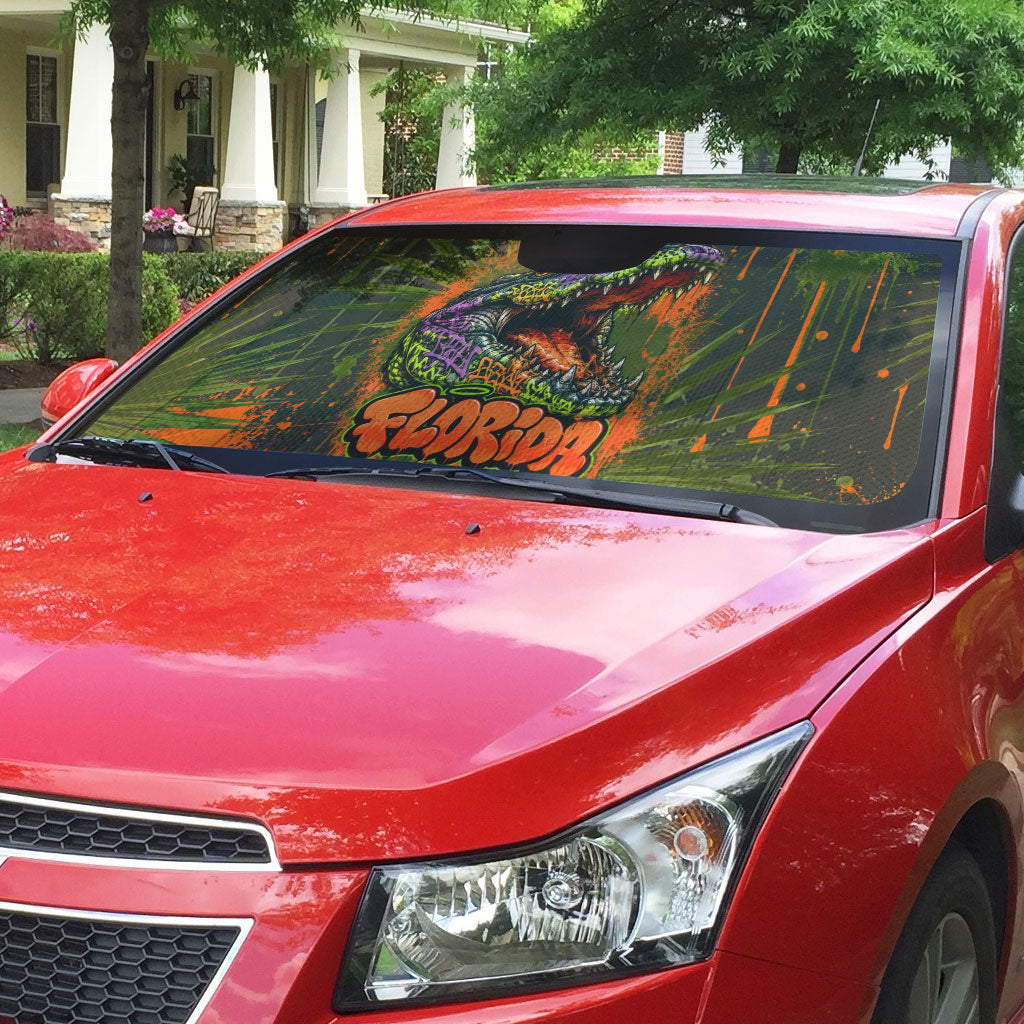 Florida Alligator Airboat Auto Sun Shade Everglade Swamp Life Graffiti Splatter Artwork