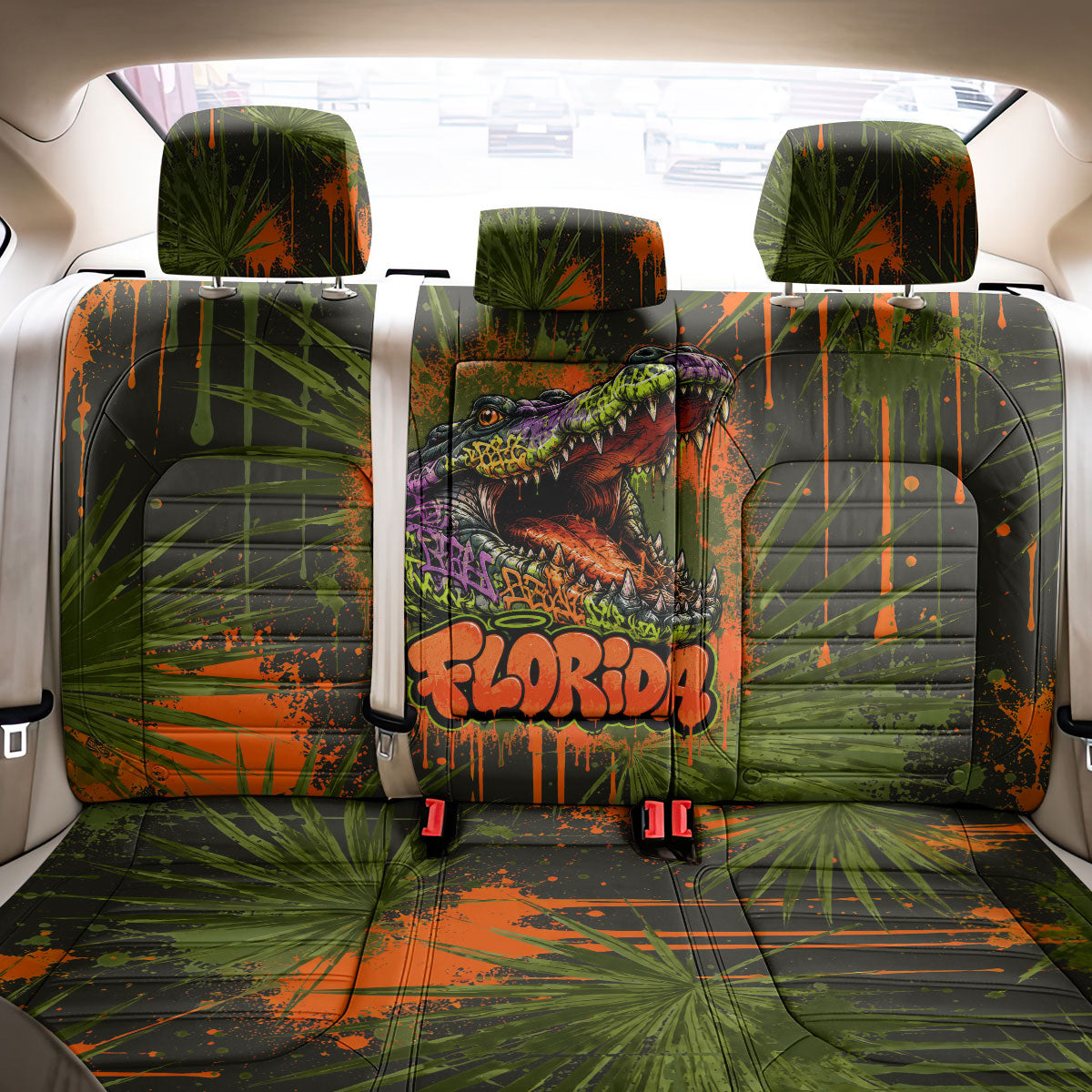 Florida Alligator Airboat Back Car Seat Cover Everglade Swamp Life Graffiti Splatter Artwork