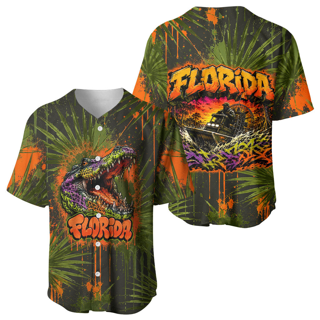 Florida Alligator Airboat Baseball Jersey Everglade Swamp Life Graffiti Splatter Artwork