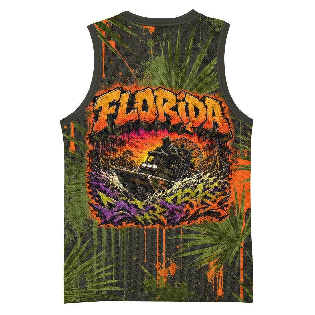 Florida Alligator Airboat Basketball Jersey Everglade Swamp Life Graffiti Splatter Artwork