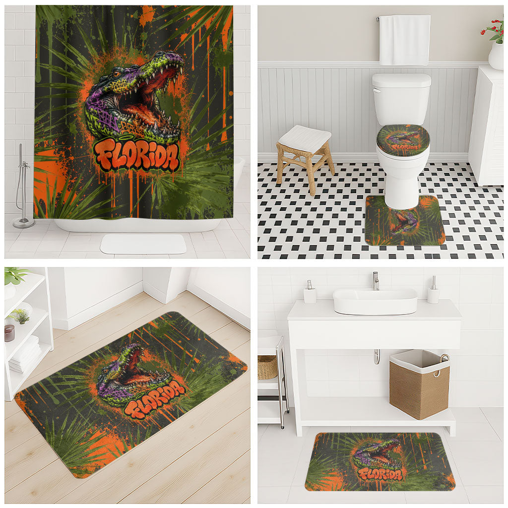 Florida Alligator Airboat Bathroom Set Everglade Swamp Life Graffiti Splatter Artwork