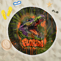 Florida Alligator Airboat Beach Blanket Everglade Swamp Life Graffiti Splatter Artwork