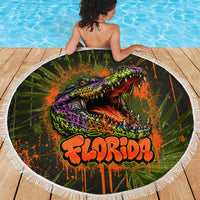 Florida Alligator Airboat Beach Blanket Everglade Swamp Life Graffiti Splatter Artwork