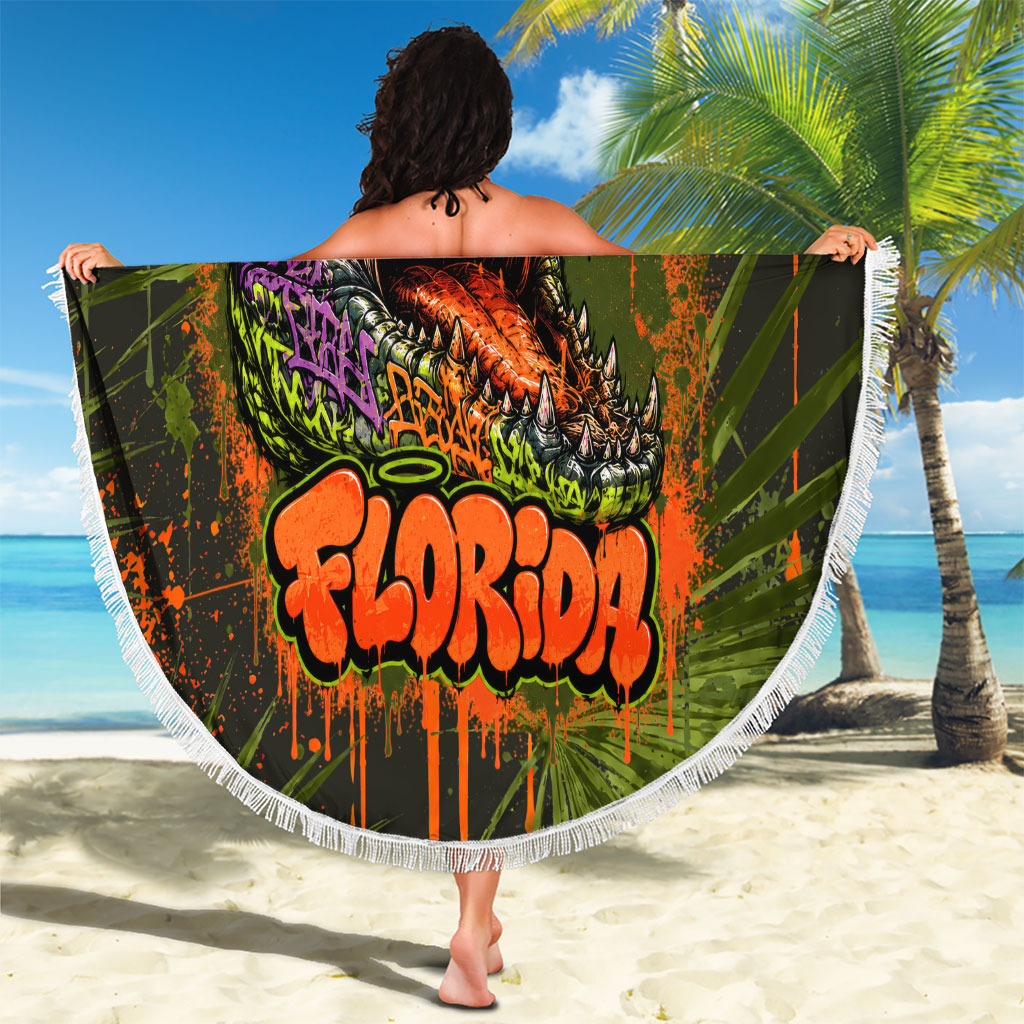 Florida Alligator Airboat Beach Blanket Everglade Swamp Life Graffiti Splatter Artwork
