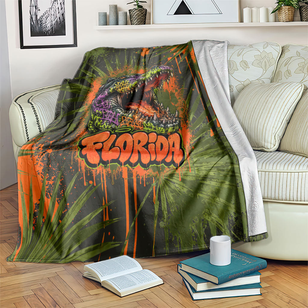 Florida Alligator Airboat Blanket Everglade Swamp Life Graffiti Splatter Artwork
