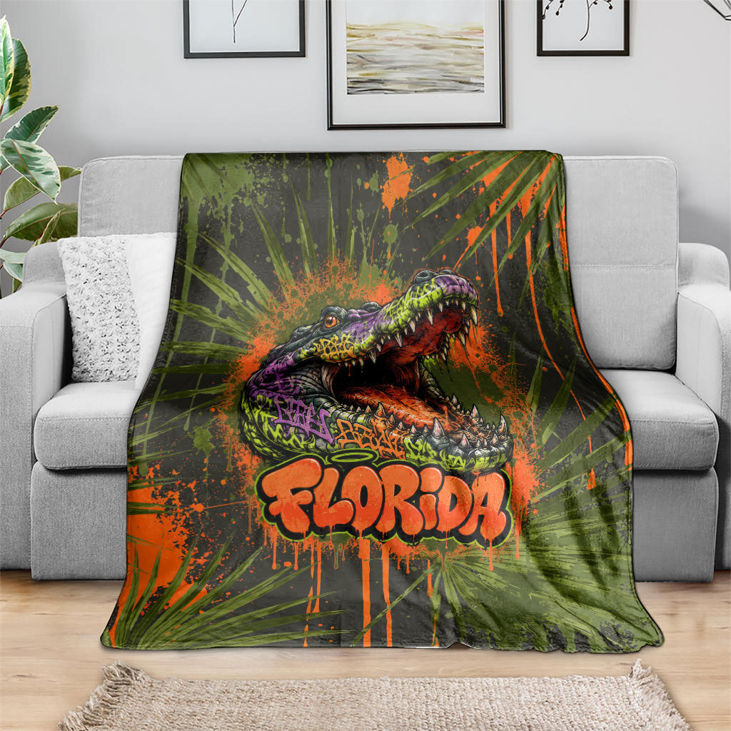 Florida Alligator Airboat Blanket Everglade Swamp Life Graffiti Splatter Artwork